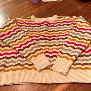 Lou & Grey Wavy Striped Sweater in Pink, Gold, and Cream